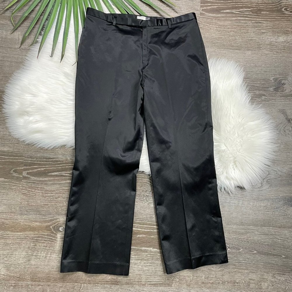 Vintage Y2K GAP Pants Size 10 Satin Low Rise Crop Straight Leg Black Shiny 2000s
